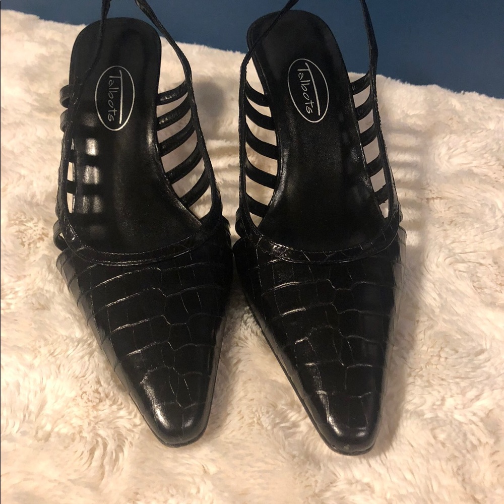 Black low heel leather